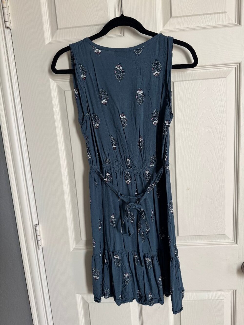 LOFT Blue Printed Sleeveless Ruffle Hem Dress Size S - Picture 4 of 5